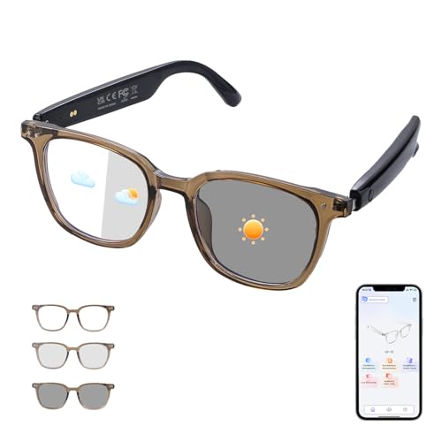 Tulbeys AI Translator Smart Glasses, Real-Time Bilingual Translation, Bluetooth Glasses with Photochromic Lenses 160+ Languages, Lightweight Design for Travel & Business - Brown Frame and Black Legs - Image 1