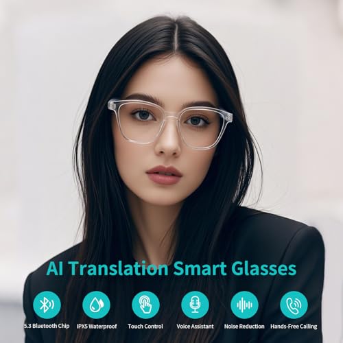 Tulbeys AI Translator Smart Glasses, Real-Time Bilingual Translation, Bluetooth Glasses with Photochromic Lenses 160+ Languages, Lightweight Design for Travel & Business - Brown Frame and Black Legs - Image 2