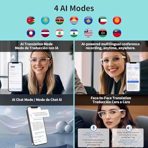 Tulbeys AI Translator Smart Glasses, Real-Time Bilingual Translation, Bluetooth Glasses with Photochromic Lenses 160+ Languages, Lightweight Design for Travel & Business - Brown Frame and Black Legs - Image 3