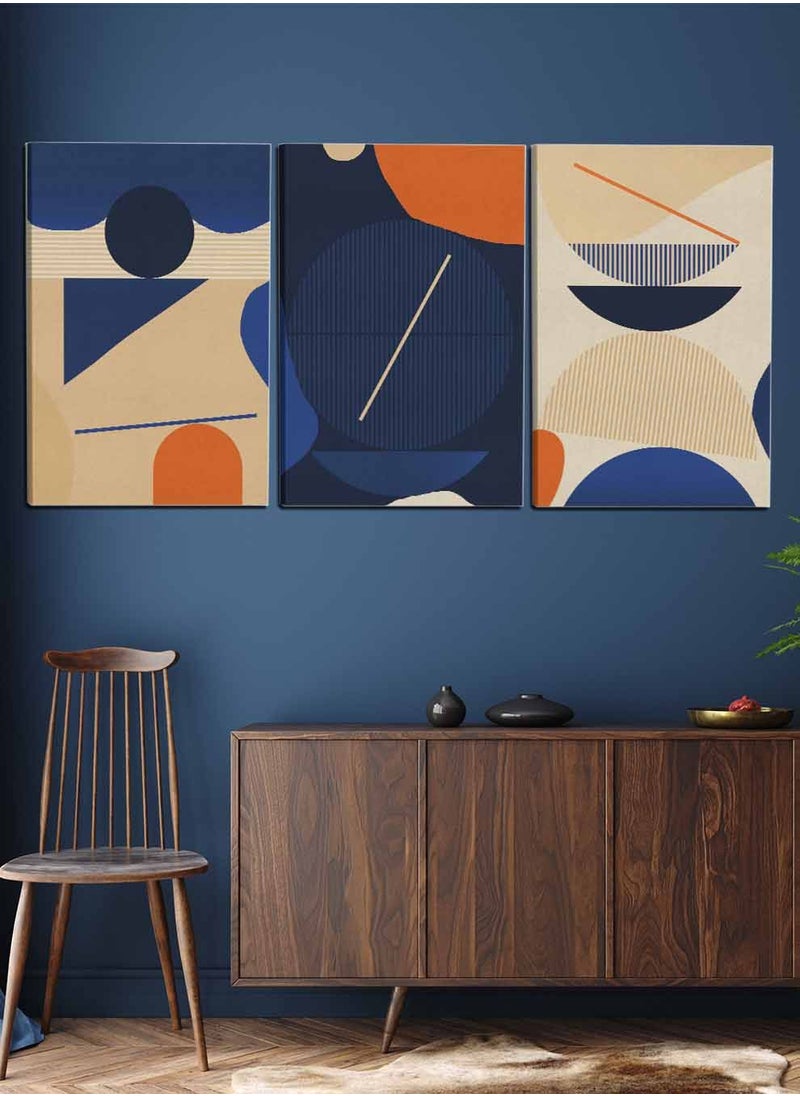 LOWHA Set Of 3 Framed Canvas Wall Arts Stretched Over Wooden Frame, Abstract Contemporary Artistic Paintings, For Home, Living Room, Office Decor  - Image 1