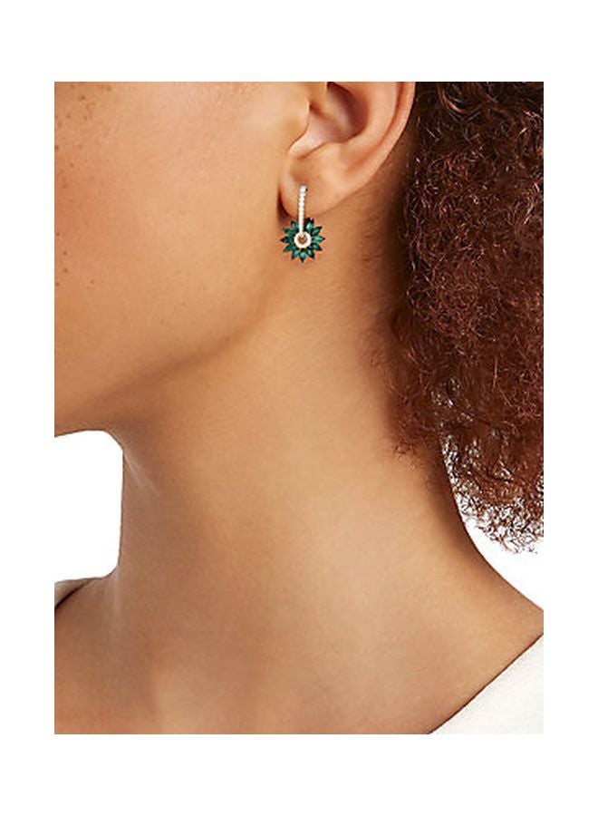 14K Yellow Gold Emerald and Diamond Huggie Earrings for Women One Size