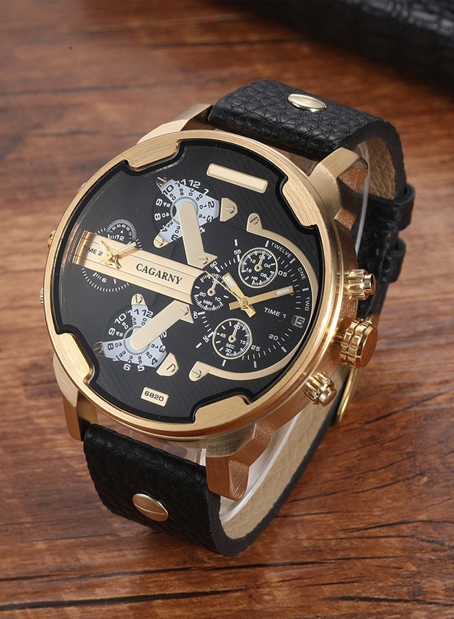 Cagarny Men's Leather Analog Watch 6820 Movement Scratch-Resistant Sapphire Crystal Stainless Steel Case Ideal for Business Casual Wear Gift - Image 2