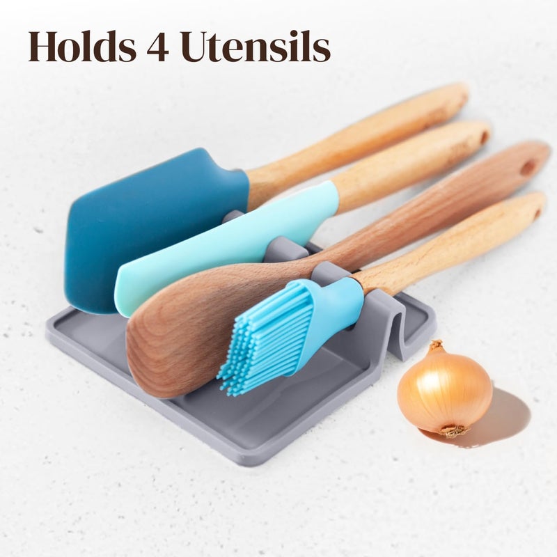 Cooler Kitchen Silicone Spoon Rest for Stove Top with Drip Pad (2 Pack) - Heat Resistant BPA Free Utensil Rest & Kitchen Spoon Holder for Kitchen Counter - Grill Countertop - Spatula Holder, Tongs, Ladle - Gray - Image 4