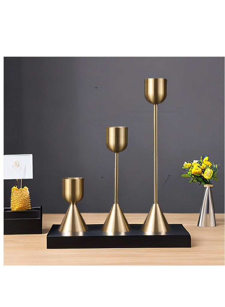 Y&D Brass Gold Candlestick Holder - Set of 3 Taper Candle Holder Vintage Decorative Centerpiece for Table Mantel Wedding Housewarming Gift - Image 1
