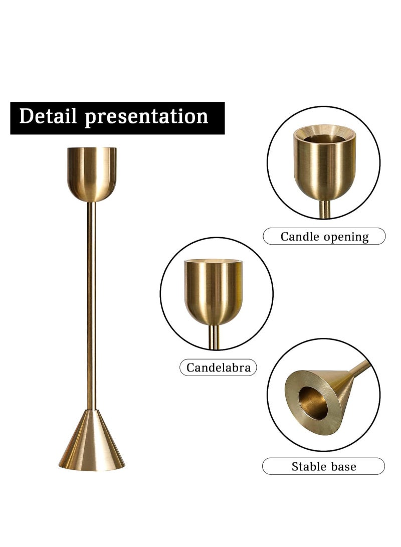 Y&D Brass Gold Candlestick Holder - Set of 3 Taper Candle Holder Vintage Decorative Centerpiece for Table Mantel Wedding Housewarming Gift - Image 4
