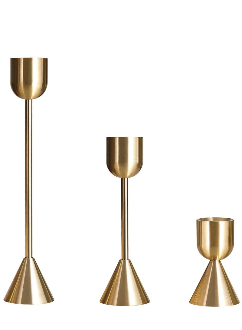 Y&D Brass Gold Candlestick Holder - Set of 3 Taper Candle Holder Vintage Decorative Centerpiece for Table Mantel Wedding Housewarming Gift - Image 2