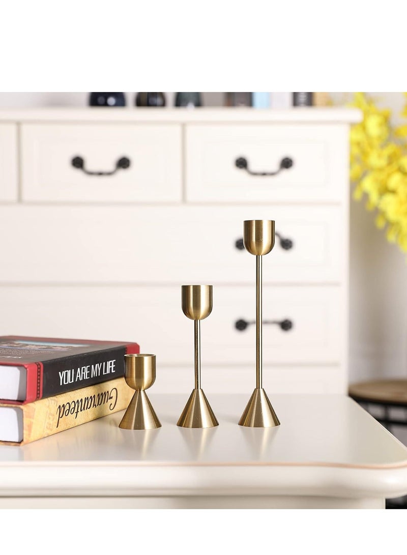 Y&D Brass Gold Candlestick Holder - Set of 3 Taper Candle Holder Vintage Decorative Centerpiece for Table Mantel Wedding Housewarming Gift - Image 3