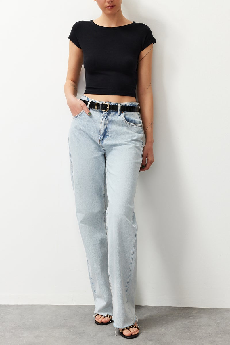 trendyol Black Crop Fitted Knitted T-Shirt Tedss24Ts00017 - Image 3