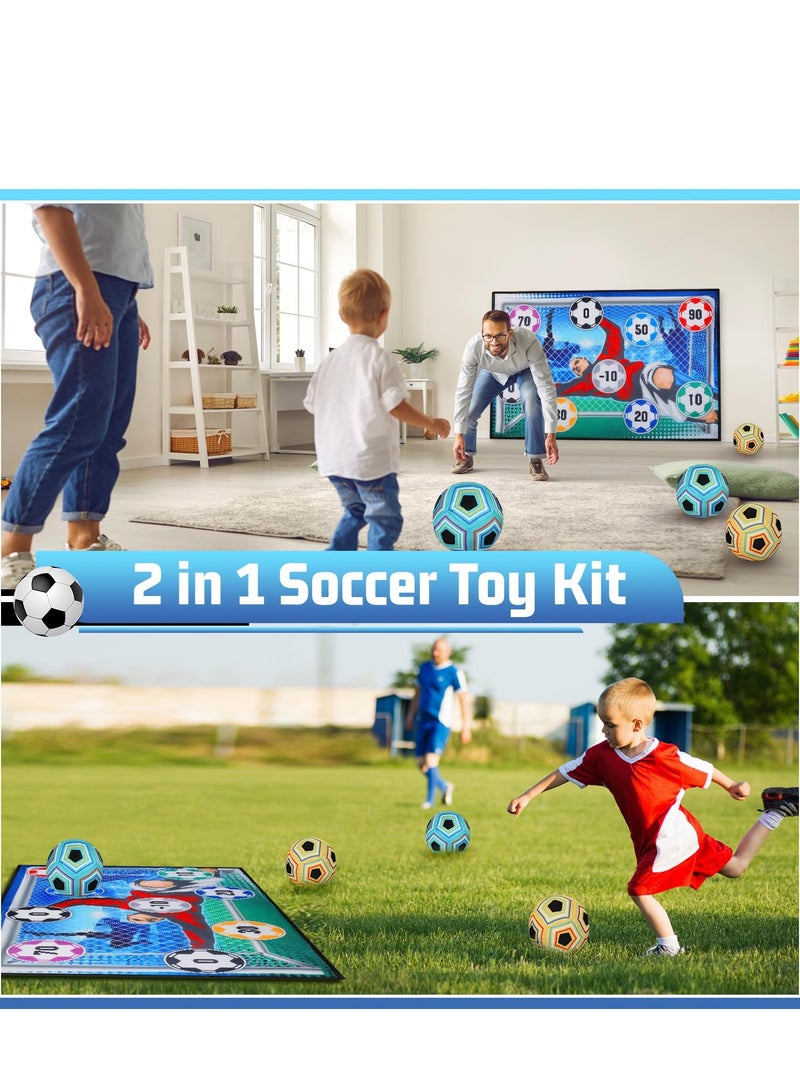 كرة قدم للأطفال، لعبة كرة قدم خارجية للأطفال والكبار، مجموعة كرة قدم، تتضمن مرمى كرة قدم من الفلانيل، كرتين قدم، 4 خطافات لاصقة، 4 شرائط سوداء، و4 أوتاد أرضية - Image 2