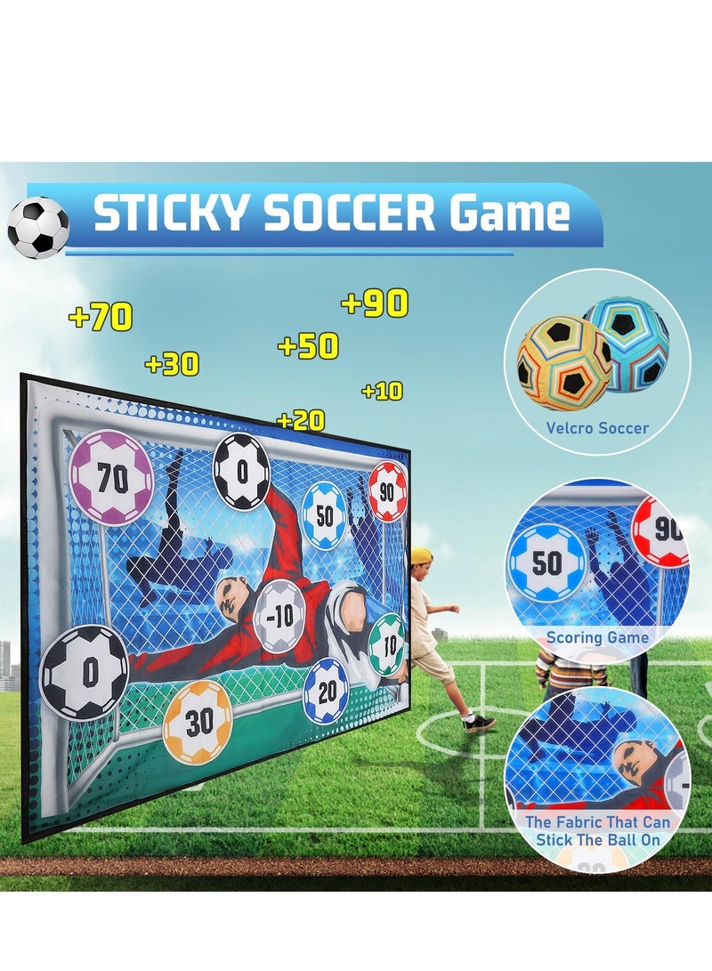 كرة قدم للأطفال، لعبة كرة قدم خارجية للأطفال والكبار، مجموعة كرة قدم، تتضمن مرمى كرة قدم من الفلانيل، كرتين قدم، 4 خطافات لاصقة، 4 شرائط سوداء، و4 أوتاد أرضية - Image 3