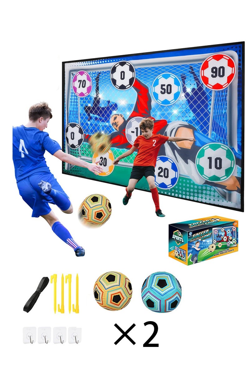كرة قدم للأطفال، لعبة كرة قدم خارجية للأطفال والكبار، مجموعة كرة قدم، تتضمن مرمى كرة قدم من الفلانيل، كرتين قدم، 4 خطافات لاصقة، 4 شرائط سوداء، و4 أوتاد أرضية - Image 1