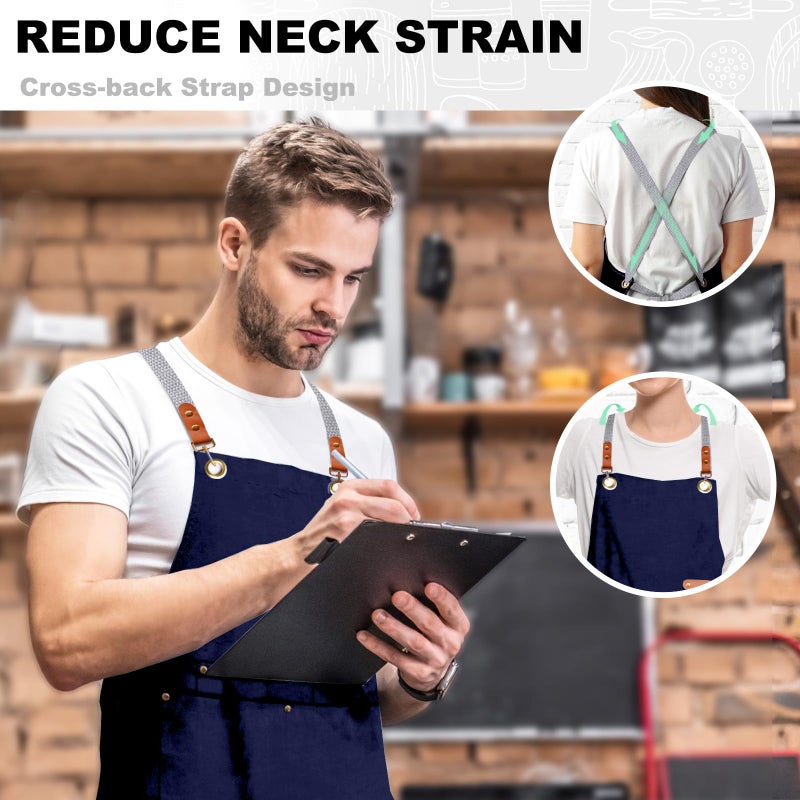 BeLuyi chef apron bib tool apron for man woman cross back straps with 4 pockets for kitchen cooking gardening baking working(Blue) - Image 4