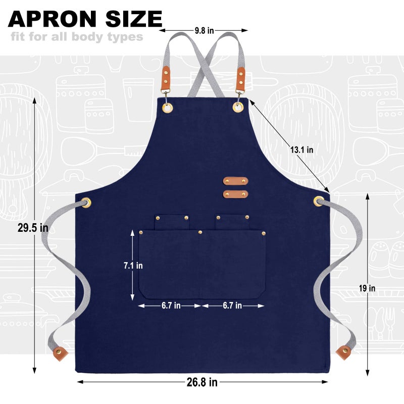 BeLuyi chef apron bib tool apron for man woman cross back straps with 4 pockets for kitchen cooking gardening baking working(Blue) - Image 2