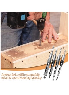 XiuWoo Square Hole Drill Bits for Wood, 4 PCS Woodworking Saw Mortising Chisel Bits,(Size: 6.4mm/8mm/9.5mm/12.7mm)  - Image 4