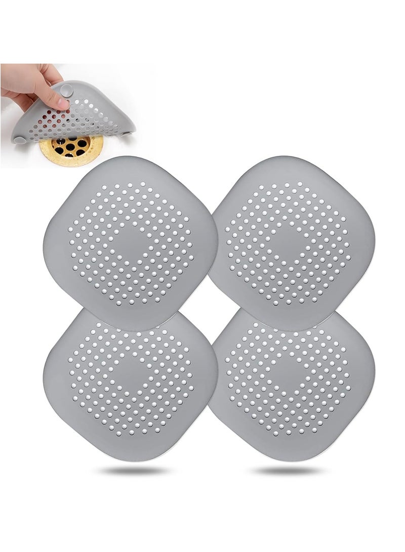 Hair Drain Catcher,Square Drain Cover for Shower Silicone Hair Stopper with Suction Cup,Easy to Install Suit for Bathroom,Bathtub,Kitchen 4 Pack (Aluminium Grey) - Image 1