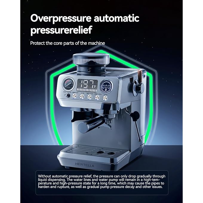 Espresso Machine with Burr Grinder, 20 Bar Visual Pressure Gauge, Milk Frother Steam Wand, Stainless Steel, 4 Temperature Modes (Hot and Cold Brew), Automatic Pressure Release Function - Image 2