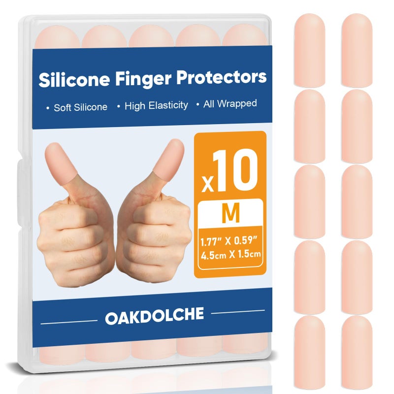 OAKDOLCHE 10Pcs Gel Finger Cots,Silicone Finger Protectors for Fingertip Thumb Protection, Great for Arthritis, Trigger, Cracking, Blisters, Callus, Hangnail & Pain Relief (Nude, M) - Image 1
