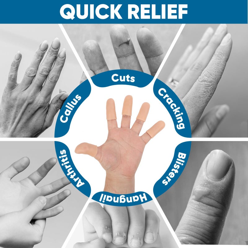 OAKDOLCHE 10Pcs Gel Finger Cots,Silicone Finger Protectors for Fingertip Thumb Protection, Great for Arthritis, Trigger, Cracking, Blisters, Callus, Hangnail & Pain Relief (Nude, M) - Image 3