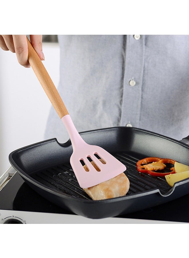 Silicone Kitchenware With Wooden Handle Cooking Non-Stick Pan Kitchenware Set Storage Bucket Silicone Kitchenware 11-Piece Set - Image 5