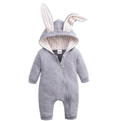OLLULL Baby Bunny Costume, Girl or Boy Easter Outfit, Unisex Toddler Rabbit Dress Up Romper, Color Gray 0-3 Months - Image 1