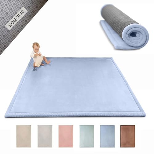 Hakuna Matte CloudSoft Baby Play Mat for Floor 60" x 80" Blue – Coral Velvet Memory Foam Rug for Crawling & Cozy Play – Non-Slip, Water-Resistant, Easy-CareTummy Time Mat, Playmat for Playpen - Image 1