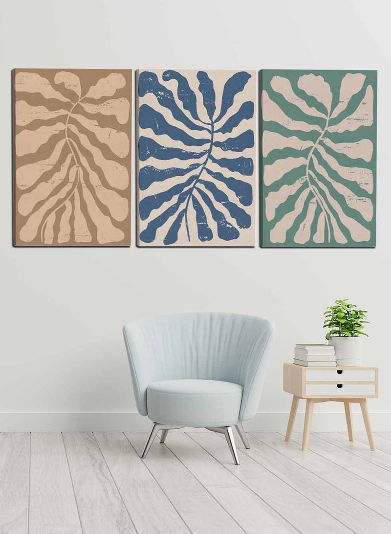 LOWHA Set Of 3 Framed Canvas Wall Arts Stretched Over Wooden Frame, Boho Twigs Flowers Leaves Paintings, For Home, Living Room, Office Decor - Image 1