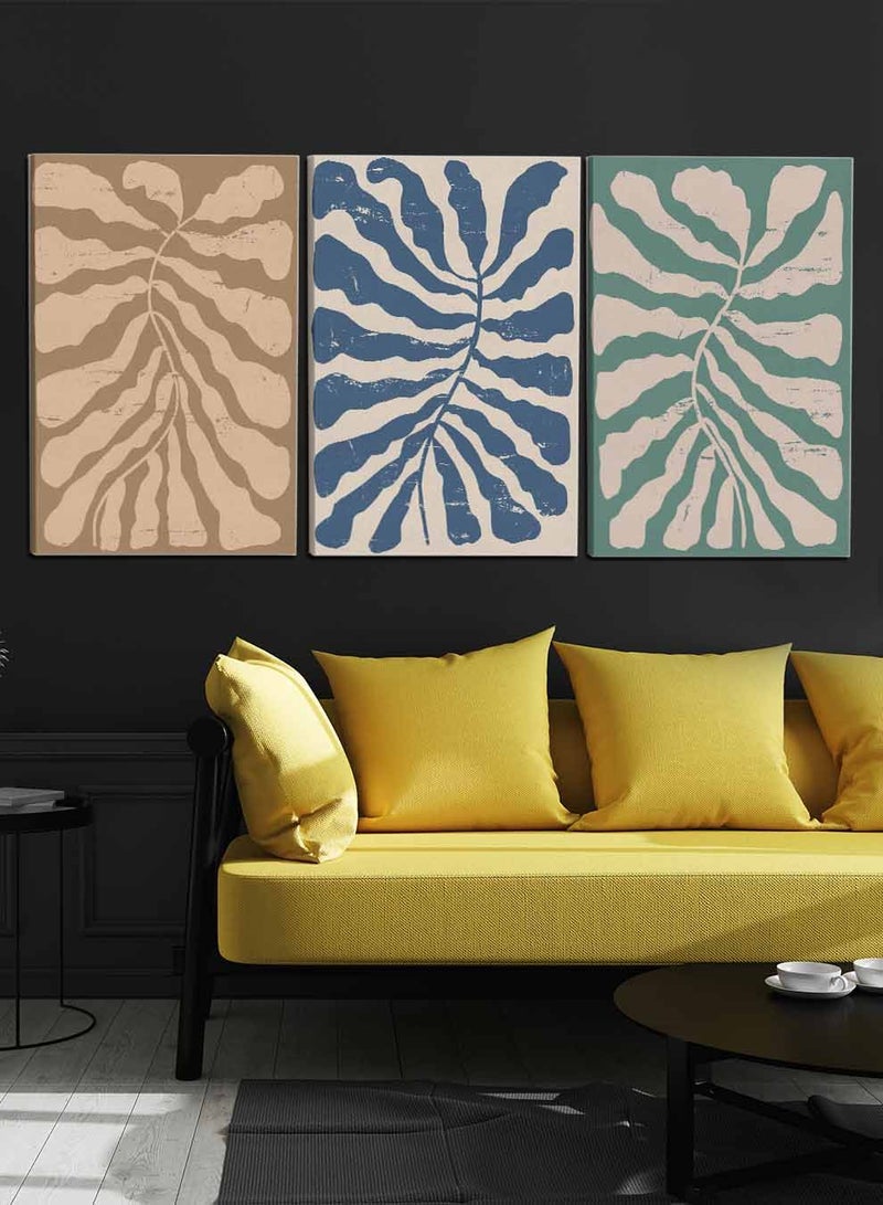 LOWHA Set Of 3 Framed Canvas Wall Arts Stretched Over Wooden Frame, Boho Twigs Flowers Leaves Paintings, For Home, Living Room, Office Decor - Image 2