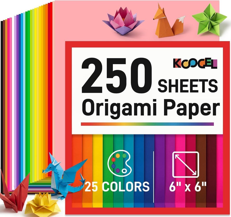 Koogel 250 Sheets 6" X 6" Origami Paper Double Sided Color, 25 Assorted Colors Colored Paper, for Kids Folding Crafting Scrapbooking, Classroom Teacher Supplies, Beginner - Image 1