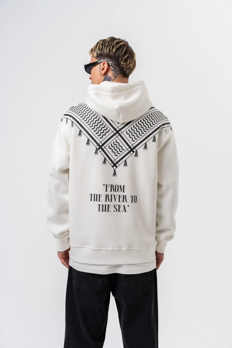 RESPIRE Men's The Sea Printed Hooded Oversize Hoodie Ecru