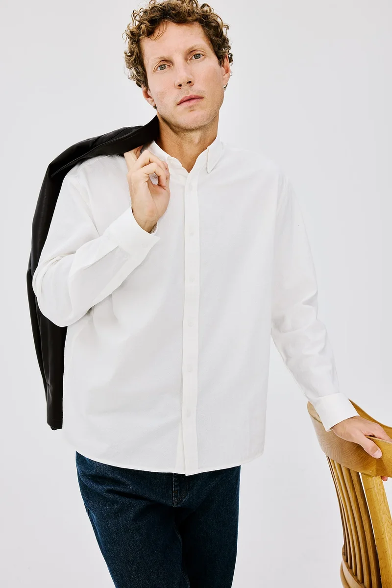 Relax Fit Button Collar Cotton Long Sleeve Shirt