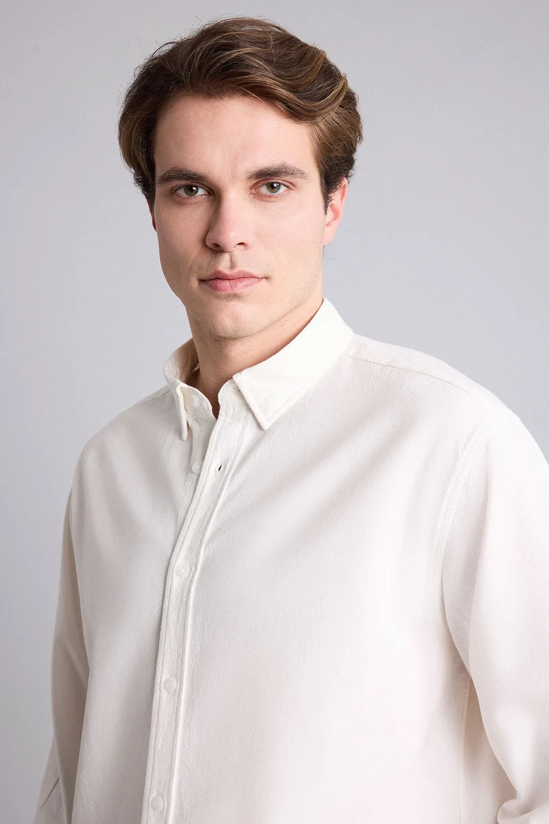 Defacto  Relax Fit Button Collar Cotton Long Sleeve Shirt for Men | Best Price UAE