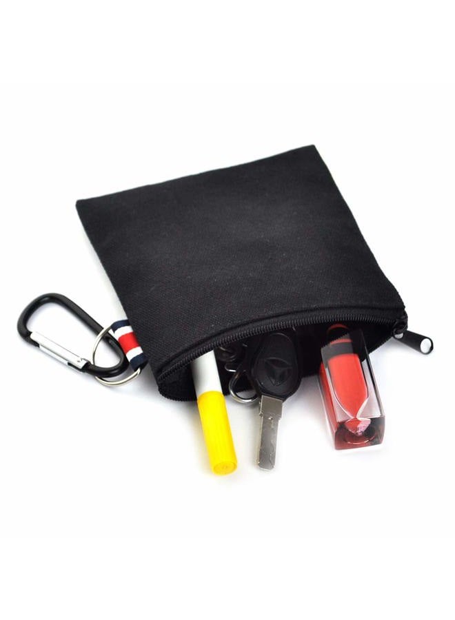 Muka 12 Pack Coin Purse with Carabiner Black Cotton Canvas Pouch 4-1/4 x 4-1/4 Inches - Image 5