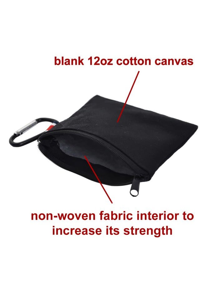 Muka 12 Pack Coin Purse with Carabiner Black Cotton Canvas Pouch 4-1/4 x 4-1/4 Inches - Image 3