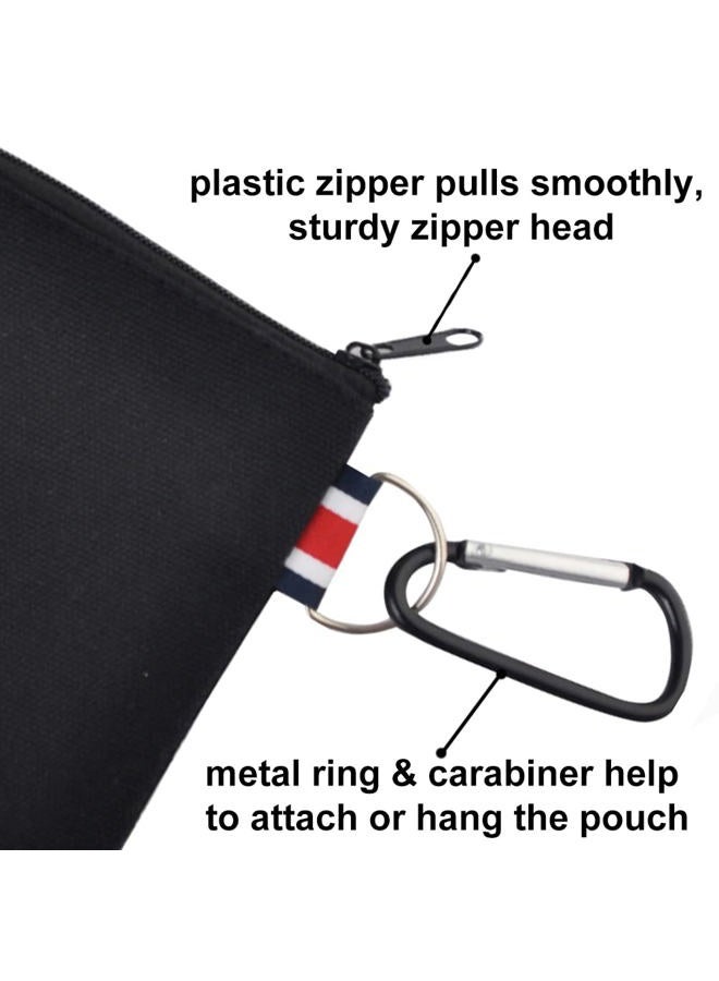 Muka 12 Pack Coin Purse with Carabiner Black Cotton Canvas Pouch 4-1/4 x 4-1/4 Inches - Image 4