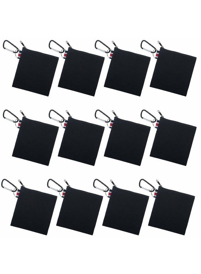 Muka 12 Pack Coin Purse with Carabiner Black Cotton Canvas Pouch 4-1/4 x 4-1/4 Inches - Image 1