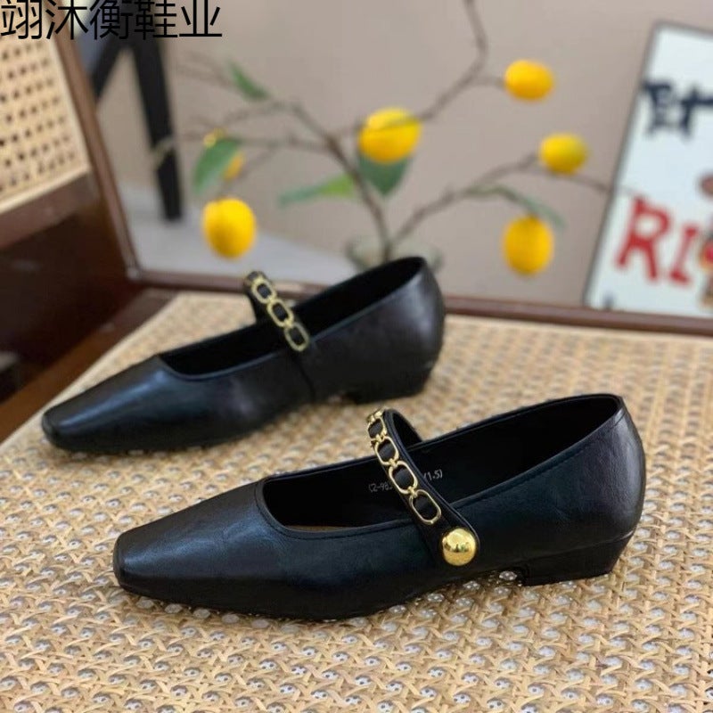 Women'S Single Shoes For Autumn Vintage All-Match One-Word Low-Heeled Mary Jane Shoes With Skirt Grandma Women'S Single Shoes - Image 2