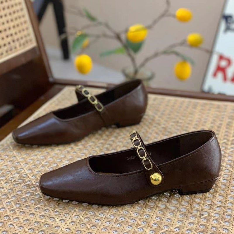 Women'S Single Shoes For Autumn Vintage All-Match One-Word Low-Heeled Mary Jane Shoes With Skirt Grandma Women'S Single Shoes - Image 1