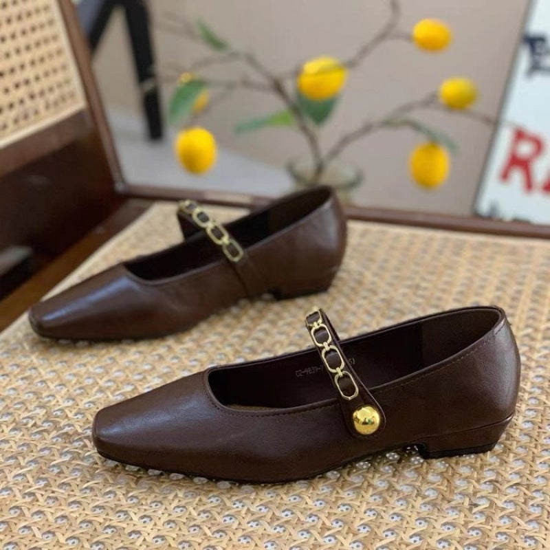 Women'S Single Shoes For Autumn Vintage All-Match One-Word Low-Heeled Mary Jane Shoes With Skirt Grandma Women'S Single Shoes - Image 3