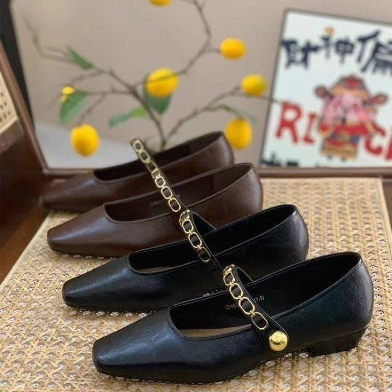 Women'S Single Shoes For Autumn Vintage All-Match One-Word Low-Heeled Mary Jane Shoes With Skirt Grandma Women'S Single Shoes - Image 4