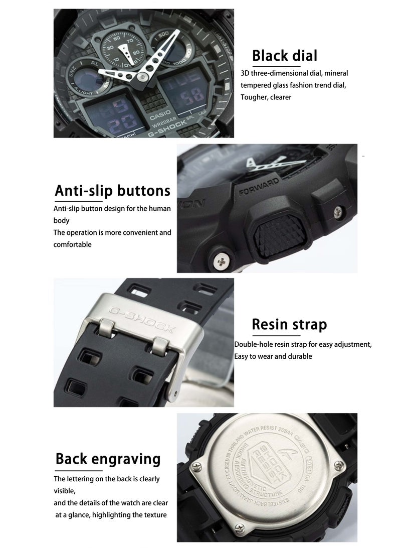 CASIO Casio G-Shock Black Samurai Dual Display Large Dial Sports Waterproof Watch Night Knight GA-100-1A  - Image 2