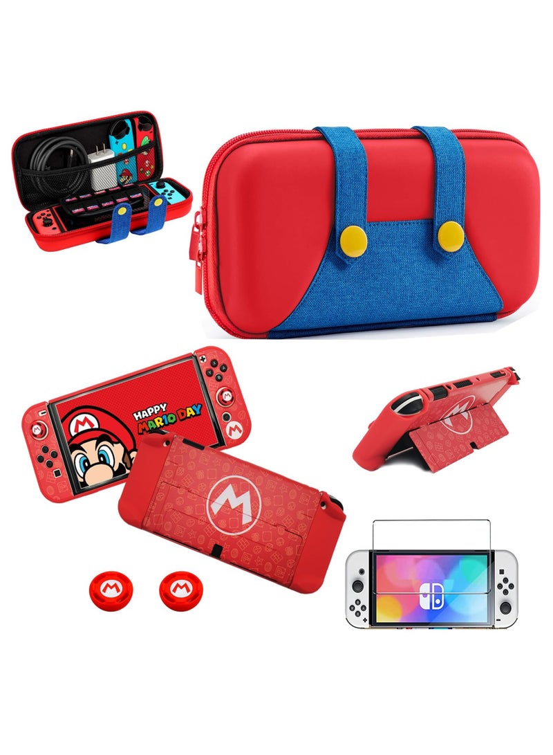 4-in-1 Switch Carrying Case for Nintendo Switch OLED, Portable Travel Case with Hard Cover Case, Screen Protector and Thumb Grip Caps, Carry bag with Game Holders for Switch OLED - Image 1