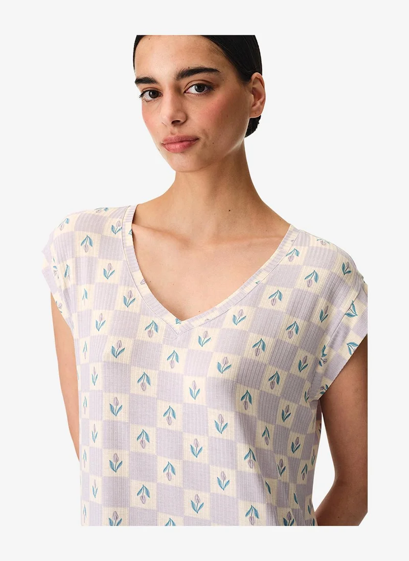 بنتي Women Ella Printed Short Sleeve Lilac Night Dress