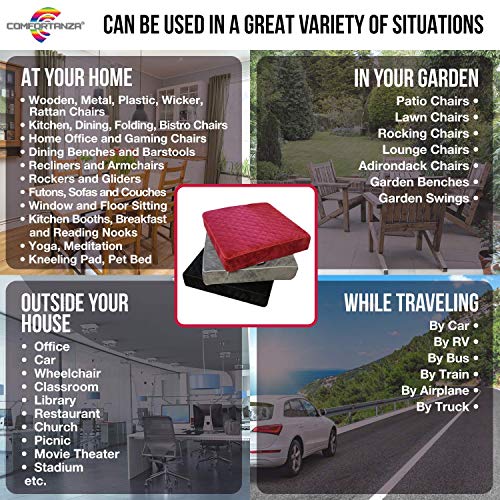 COMFORTANZA Soft 16x16x3 Memory Foam Seat Cushion for Kitchen, Dining, Office Chairs, Car Seats - Washable Velvety Cover with Waterproof Layer & Non-Slip Base - Comfort & Back Pain Relief - Gray - Image 5