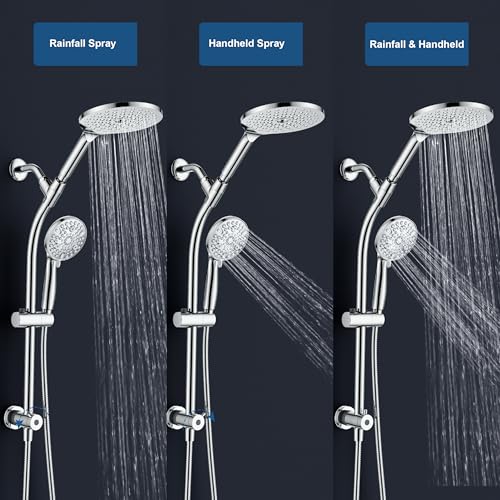 egretshower 7.5" Rotatable Dual Shower Head with Handheld Combo, Kids Friendly Low 3-Way Diverter, Adjustable Slide Bar for Whole Family Use, Enjoy High Pressure Rainfall Spa Shower, Polished Chrome Finish - Image 4