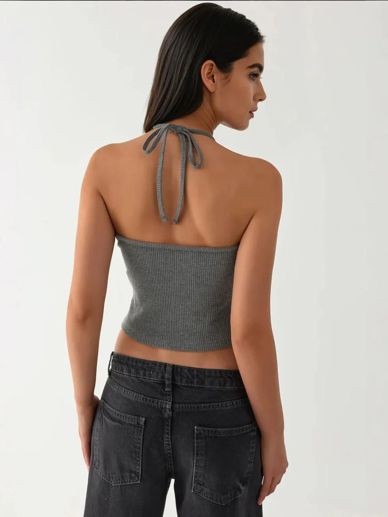 HICCUP Dark Grey Textured Crew Neck Long Sleeve 2 Pieces Set Top for Women | Best Price UAE