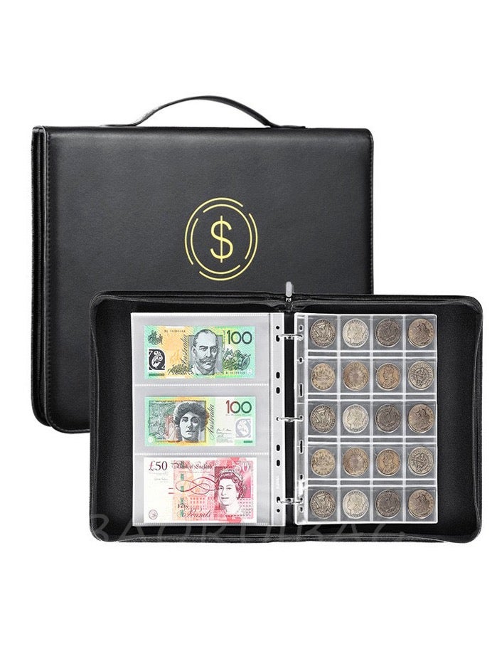 Currency Coin Album, Holder, 370 Pockets and Collecting Binder, 120 Paper Money Stamp Page Album Supplies for Collectors - Image 2