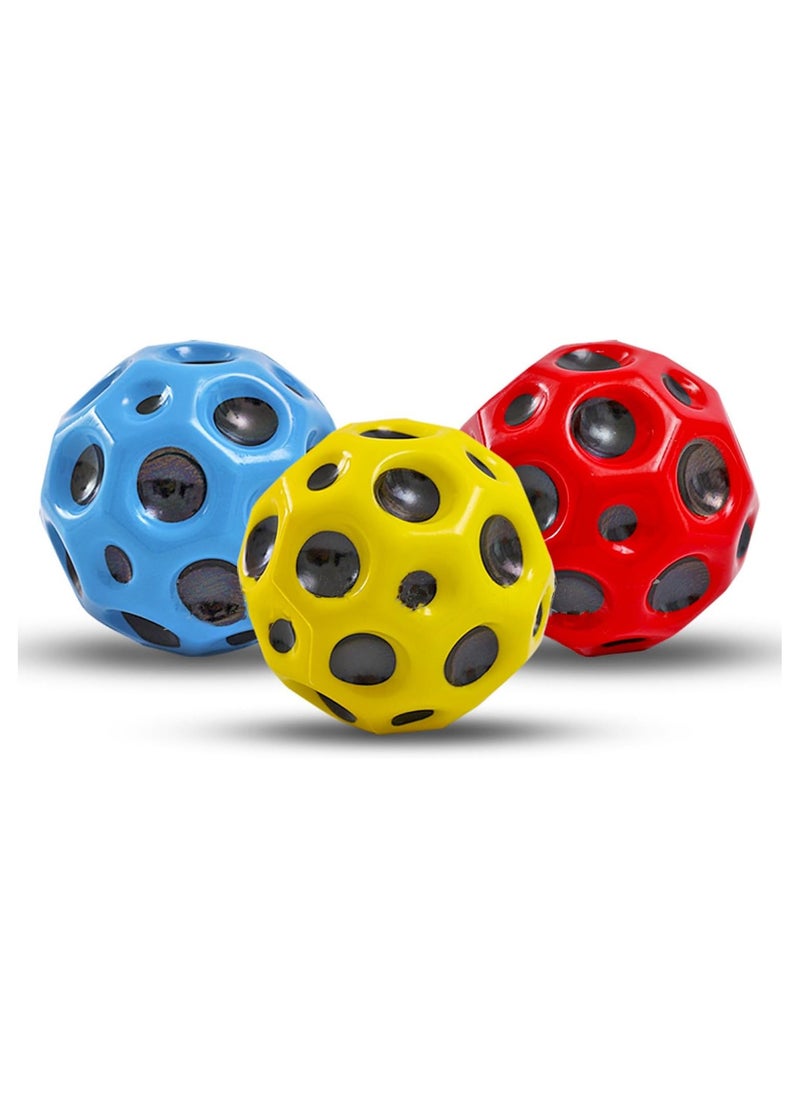 TOY GARDEN 3 Pack Space Moon Balls – Super High Bouncing Meteor Balls with Pop Sounds | Rubber Bounce Balls for Kids & Adults, Sport Training Ball for Indoor & Outdoor (Red, Yellow, Blue)  - Image 1