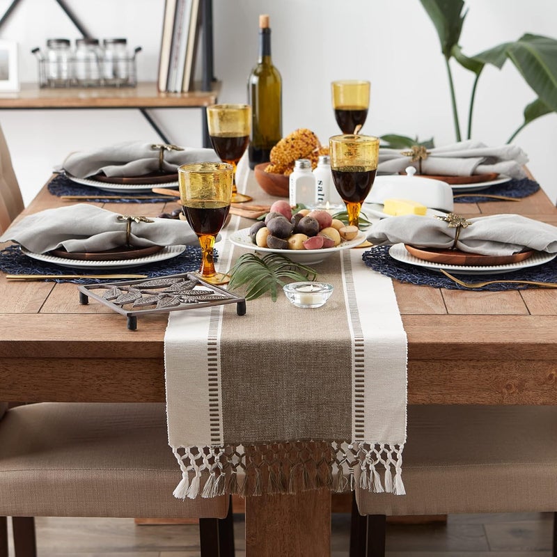 DII Dobby Stripe Woven Table Runner, 13x72, Brown - Image 4