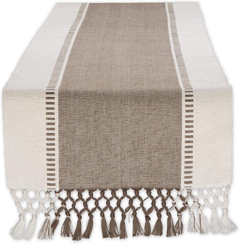 DII Dobby Stripe Woven Table Runner, 13x72, Brown - Image 1