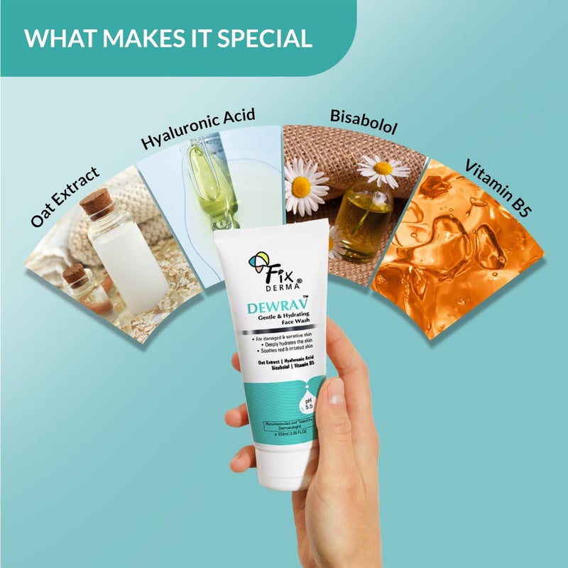 FIXDERMA غسول الوجه المرطب ديراف من فيكسرما مع 6 مستخلصات الشوفان وحمض الهيالورونيك وفيتامين ب5 وبيسابولول يهدئ البشرة المتهيجة ويوفر الترطيب غسول للوجه للبشرة الحساسة والجافة إلى العادية 100 مل - Image 3